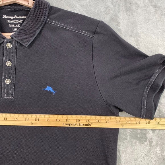 Tommy Bahama Island Zone Polo Men's Large Black Supima Trim Fit Shirt - Picture 5 of 9